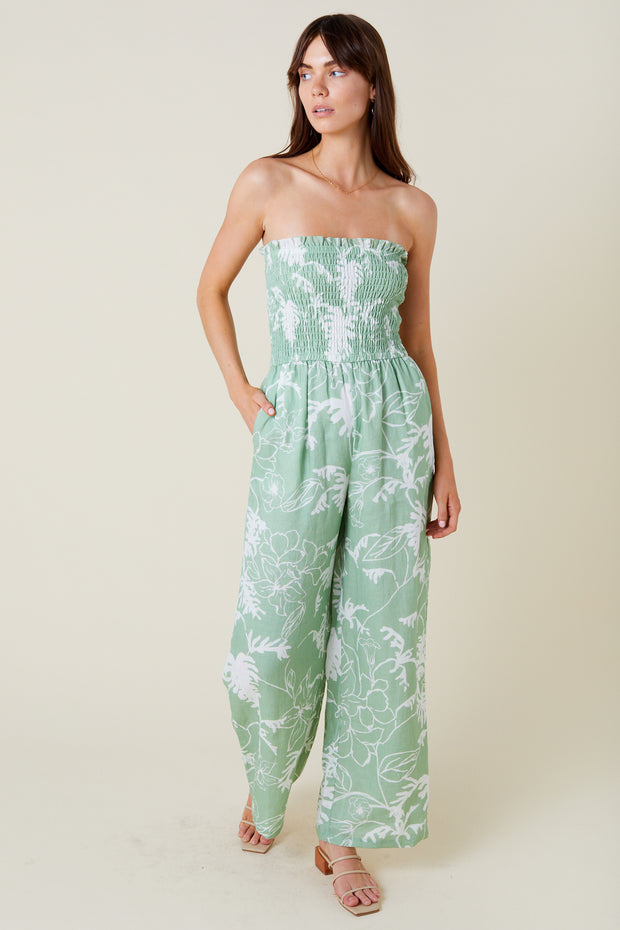 Luz Smoked Jumpsuit - Green Garden