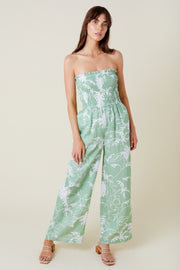 Luz Smoked Jumpsuit - Green Garden