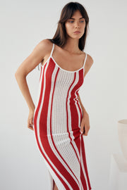 Naya Midi Dress - Red Stripes