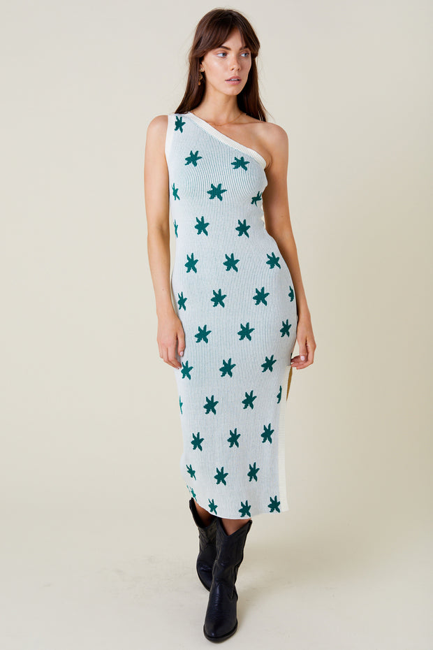 Kira One Shoulder Midi Dress - Green Flore