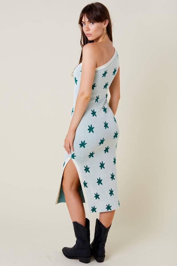 Kira One Shoulder Midi Dress - Green Flore