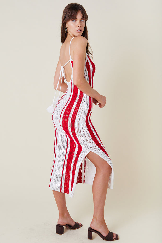 Naya Midi Dress - Red Stripes