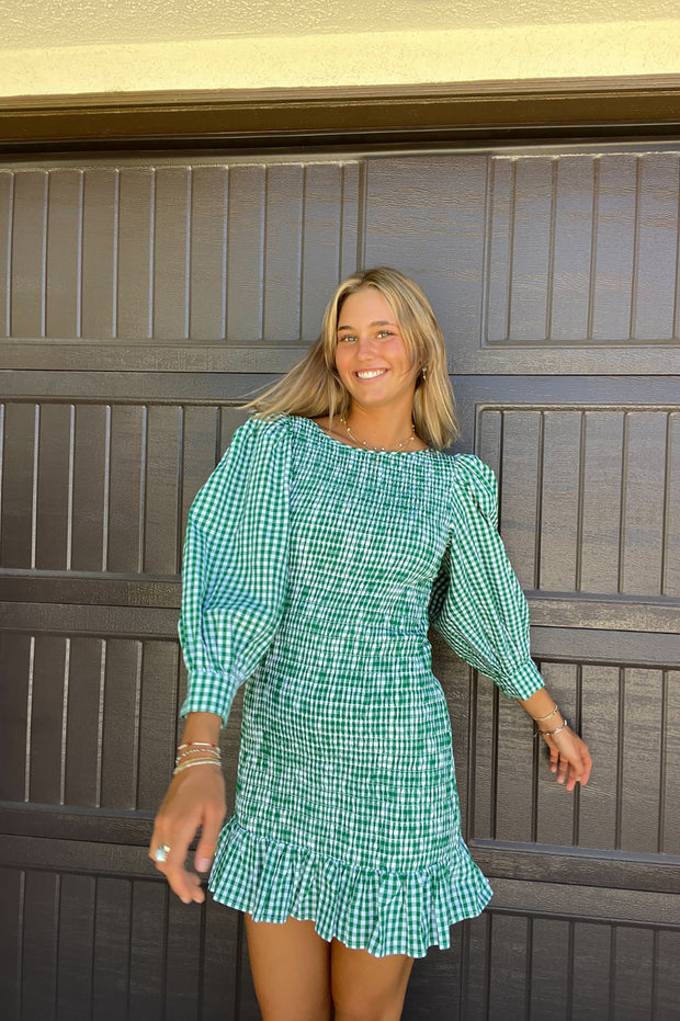 Billie Mini Dress - Green Gingham