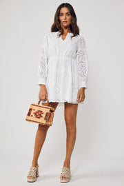 June - Balloon Sleeve Mini Dress - Broderie Anglaise