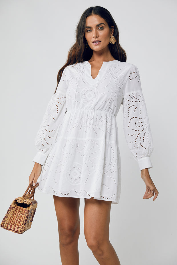 June - Balloon Sleeve Mini Dress - Broderie Anglaise