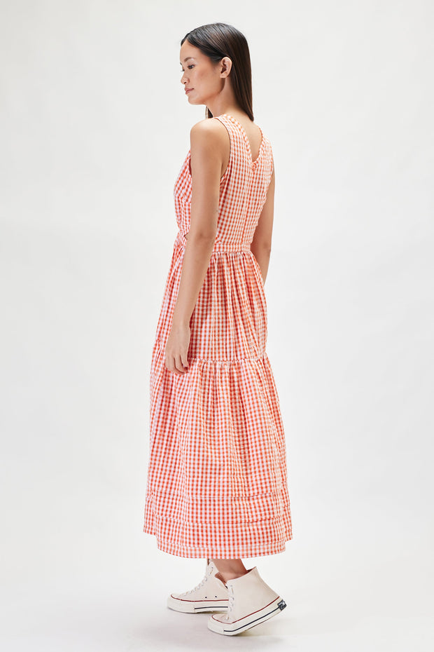 Kamila Midi Dress - Fire Orange Check