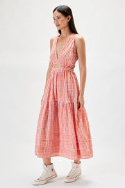 Kamila Midi Dress - Fire Orange Check