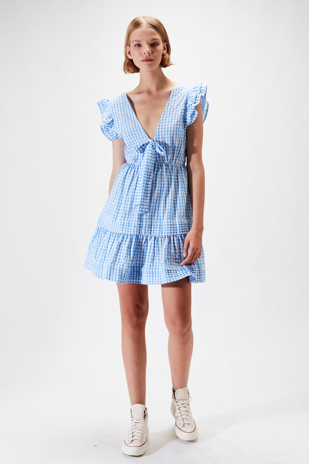 Frida Mini Dress - Light Blue Check