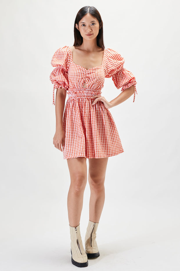 Nyla Mini Dress - Fire Orange Check