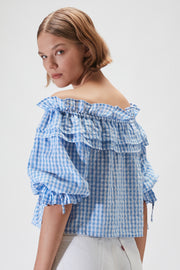 Piper Blouse - Light Blue Check