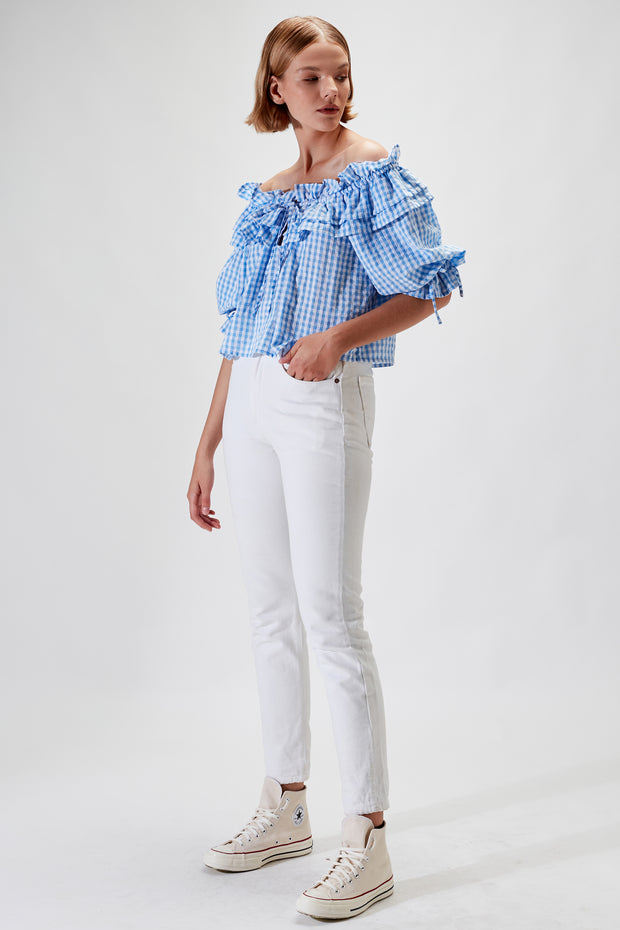 Piper Blouse - Light Blue Check