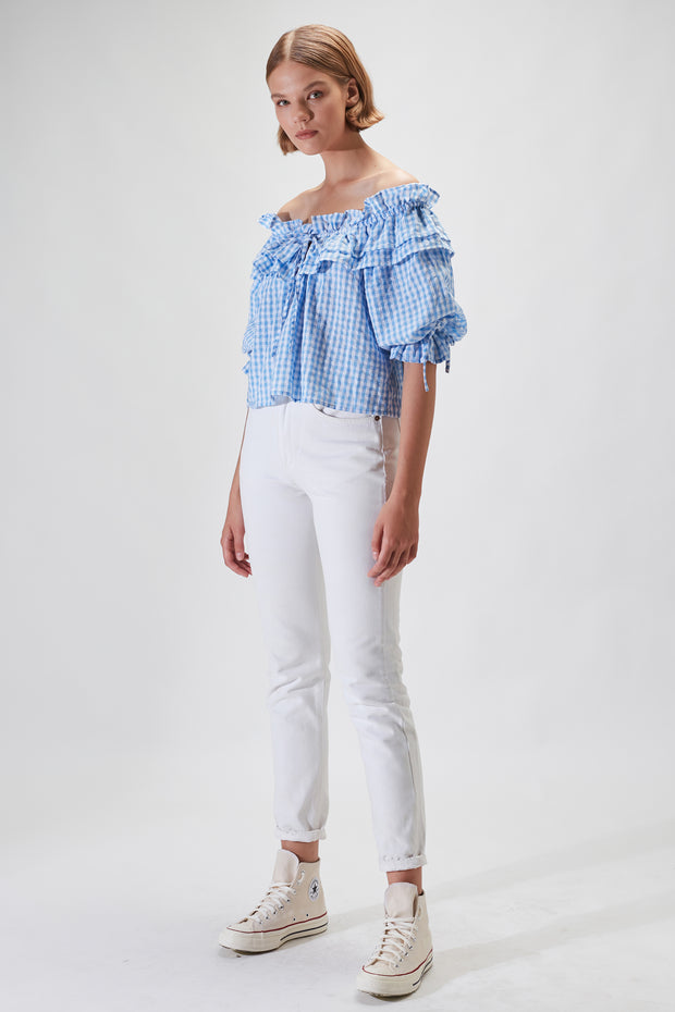 Piper Blouse - Light Blue Check