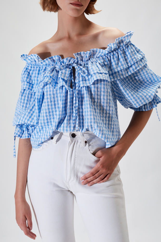 Piper Blouse - Light Blue Check