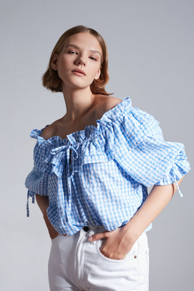 Piper Blouse - Light Blue Check