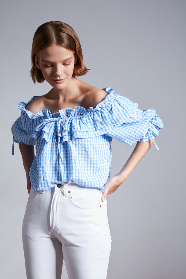 Piper Blouse - Light Blue Check