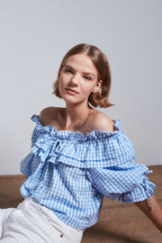 Piper Blouse - Light Blue Check